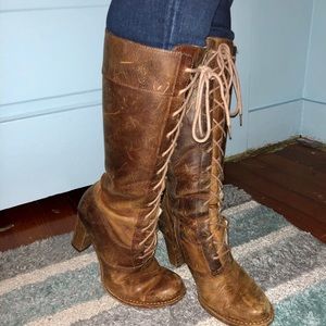 Frye Village Lace Up Distressed Leather Boots